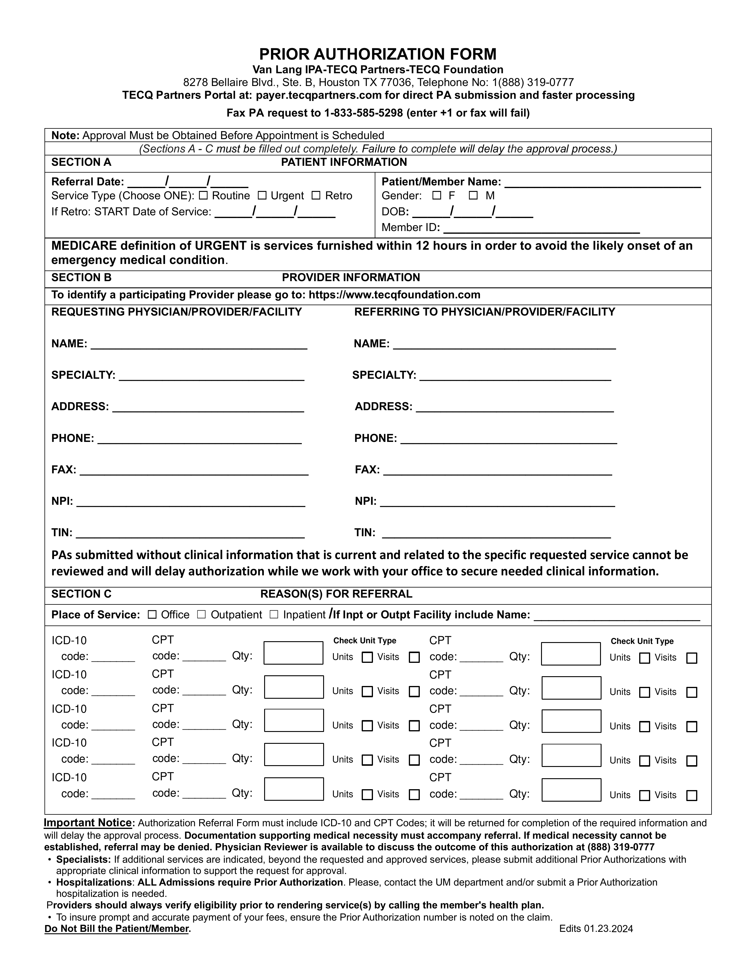 Prior Authorization Form