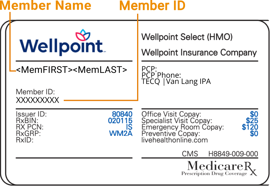 Wellpoint Member ID Card